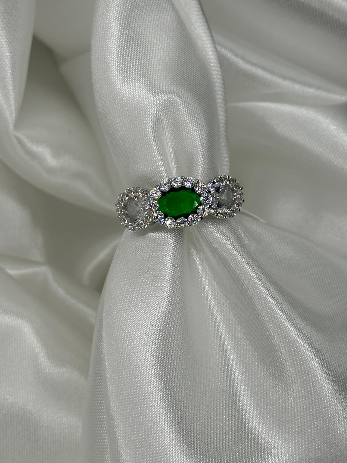 Anello Trilogy Con Pietra Verde