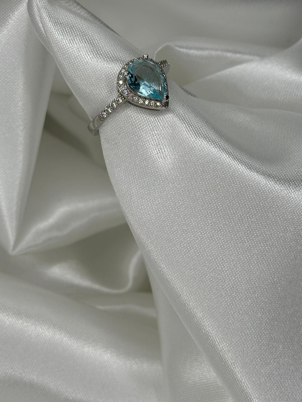 Anello A Goccia Con Pietra Acquamarina