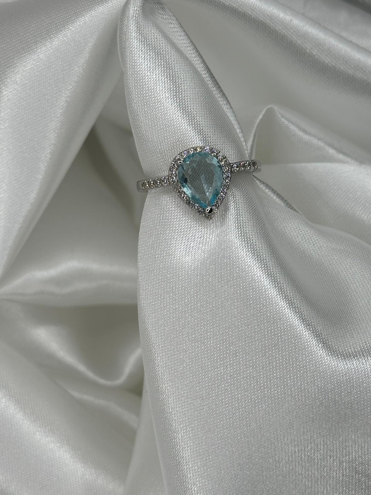 Anello A Goccia Con Pietra Acquamarina