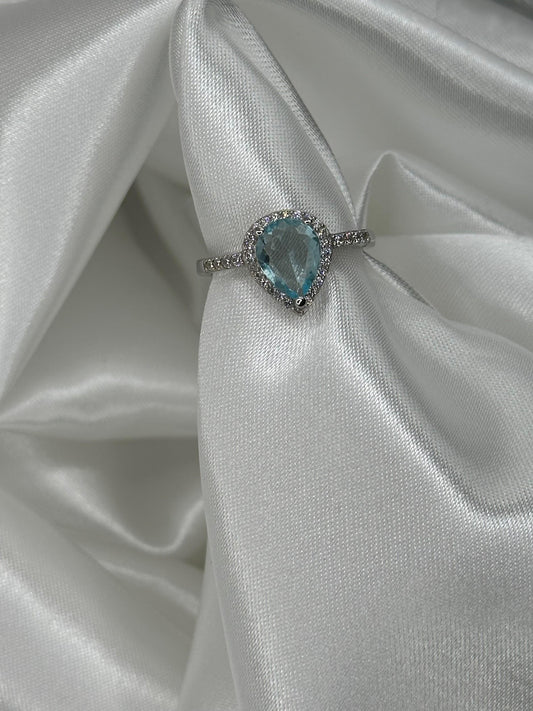 Anello A Goccia Con Pietra Acquamarina